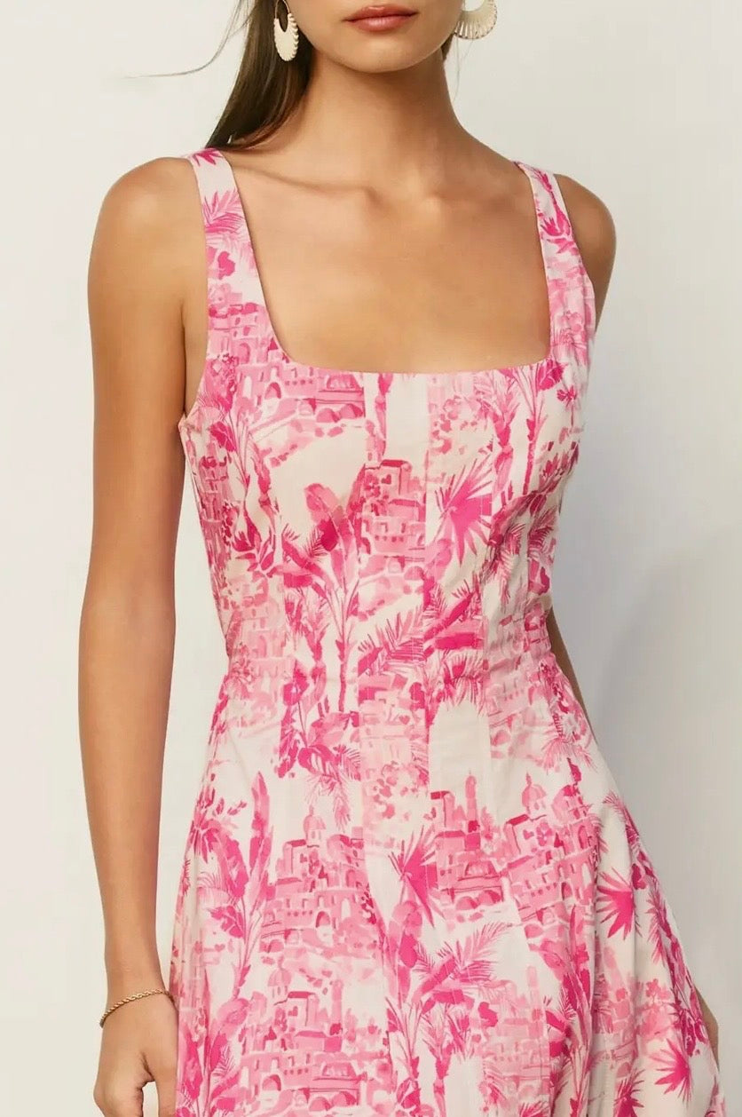 Laguna palm square neck panelled dress