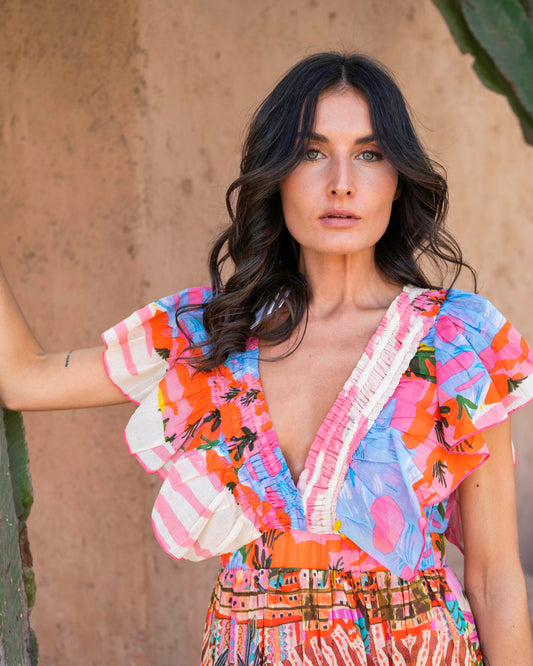 Mila hot air balloon print long dress