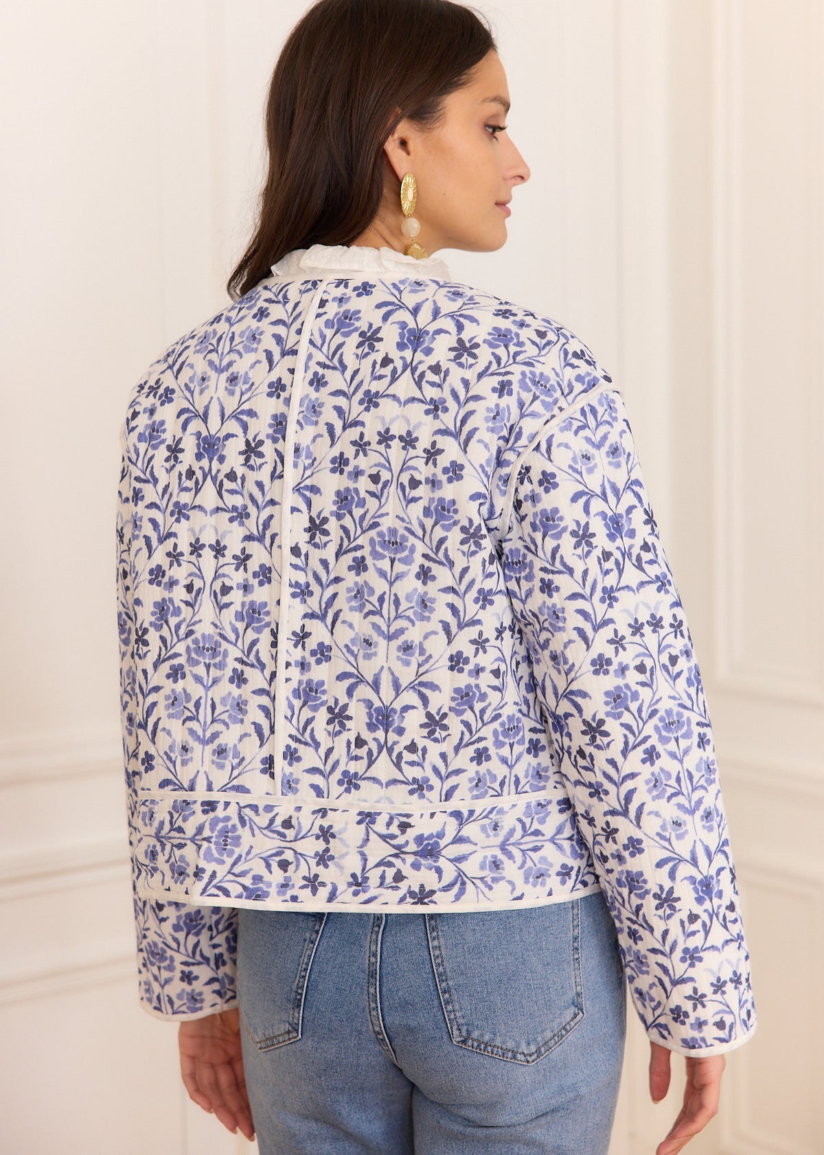 Ophelia blue floral quilted jacket