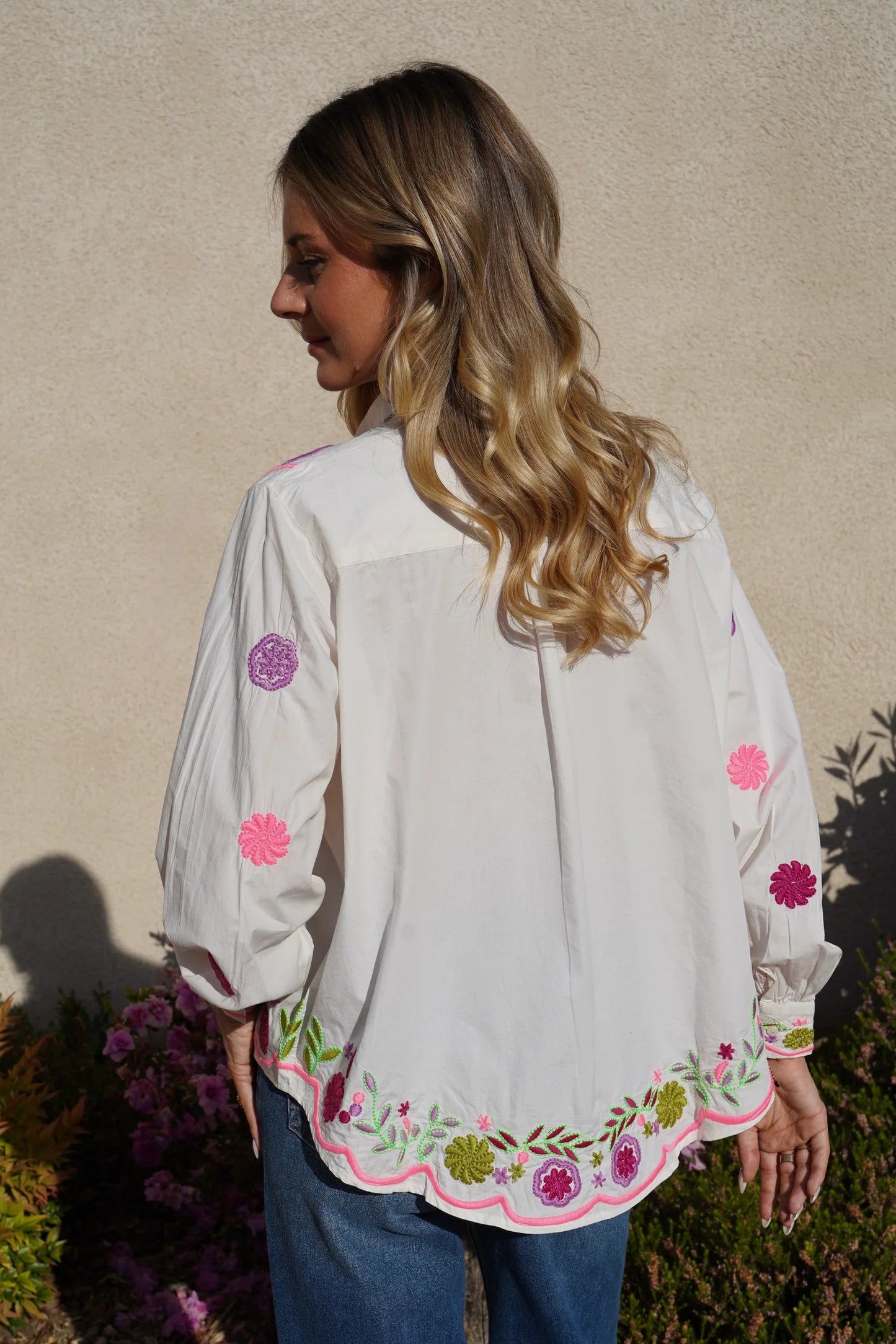 Kylie neon embroidered white shirt