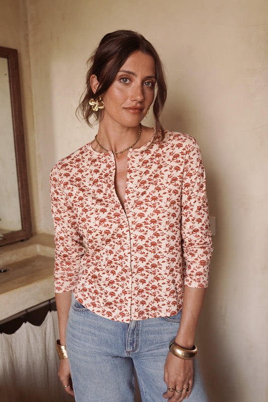 Lily ribbed floral cardigan top