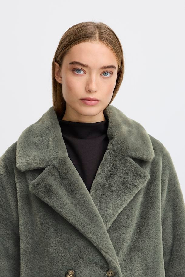 IHHAYA Outerwear mulled basil faux fur coat