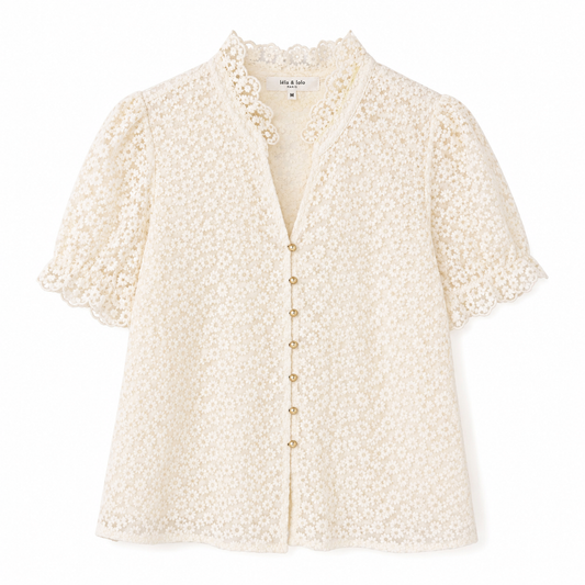 Susie ecru lace gold button top