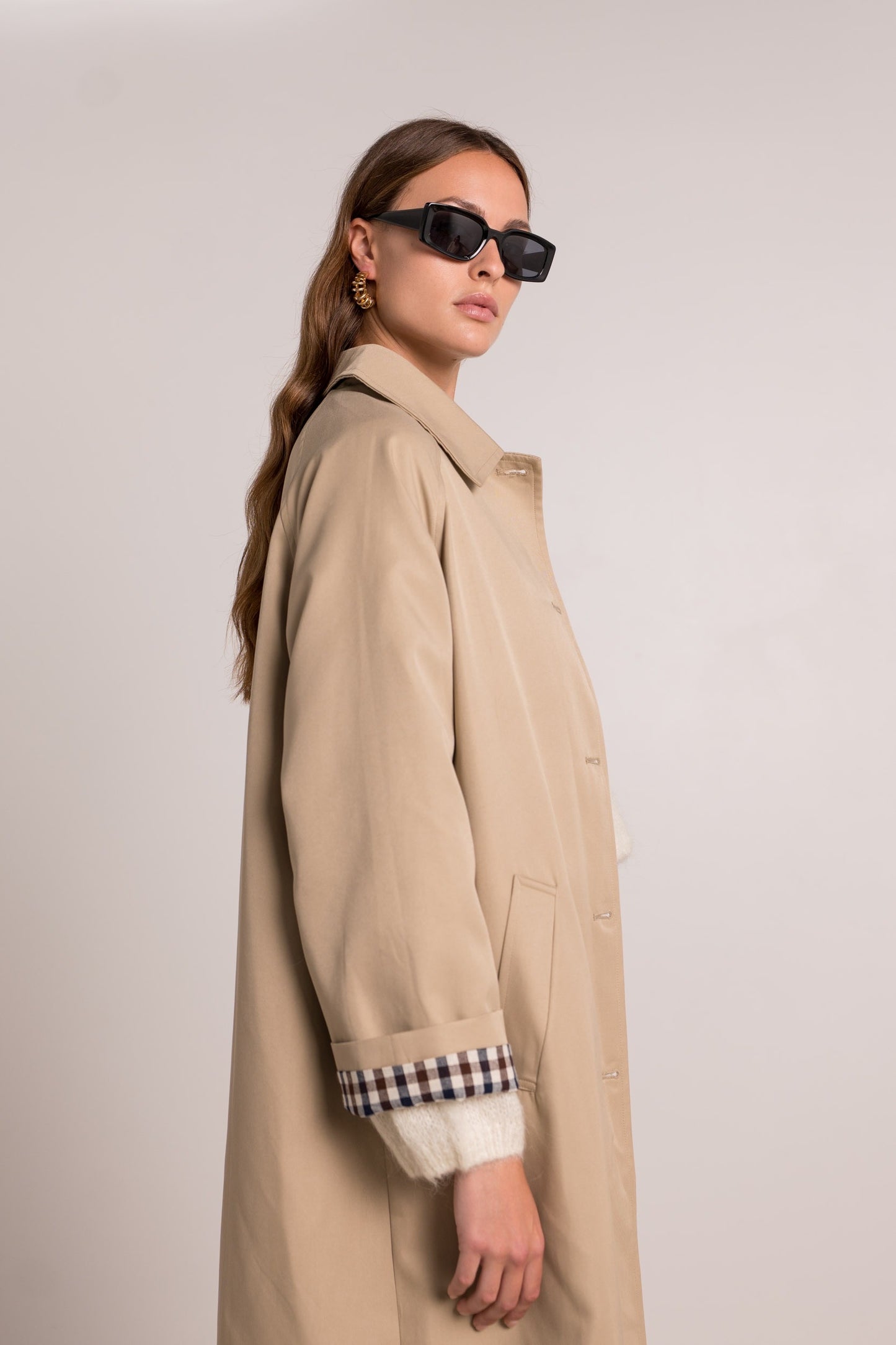 Amelia check cuff beige trench coat