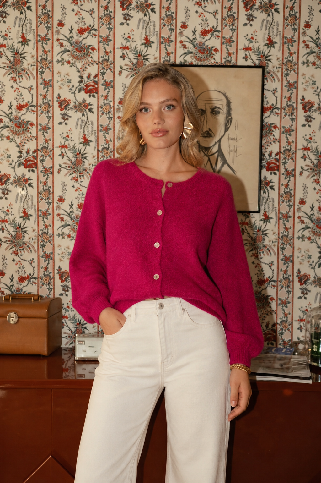 Harriet raspberry pink alpaca cardigan