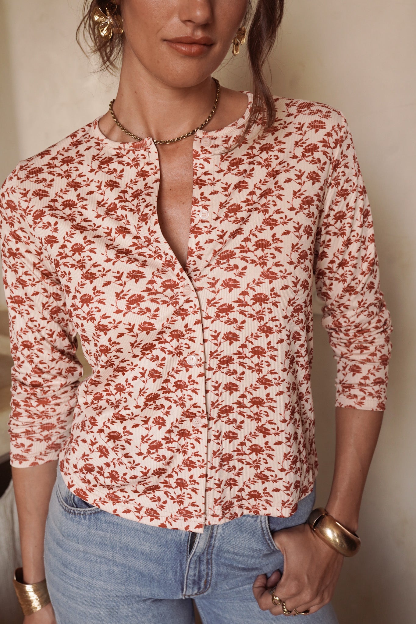 Lily ribbed floral cardigan top