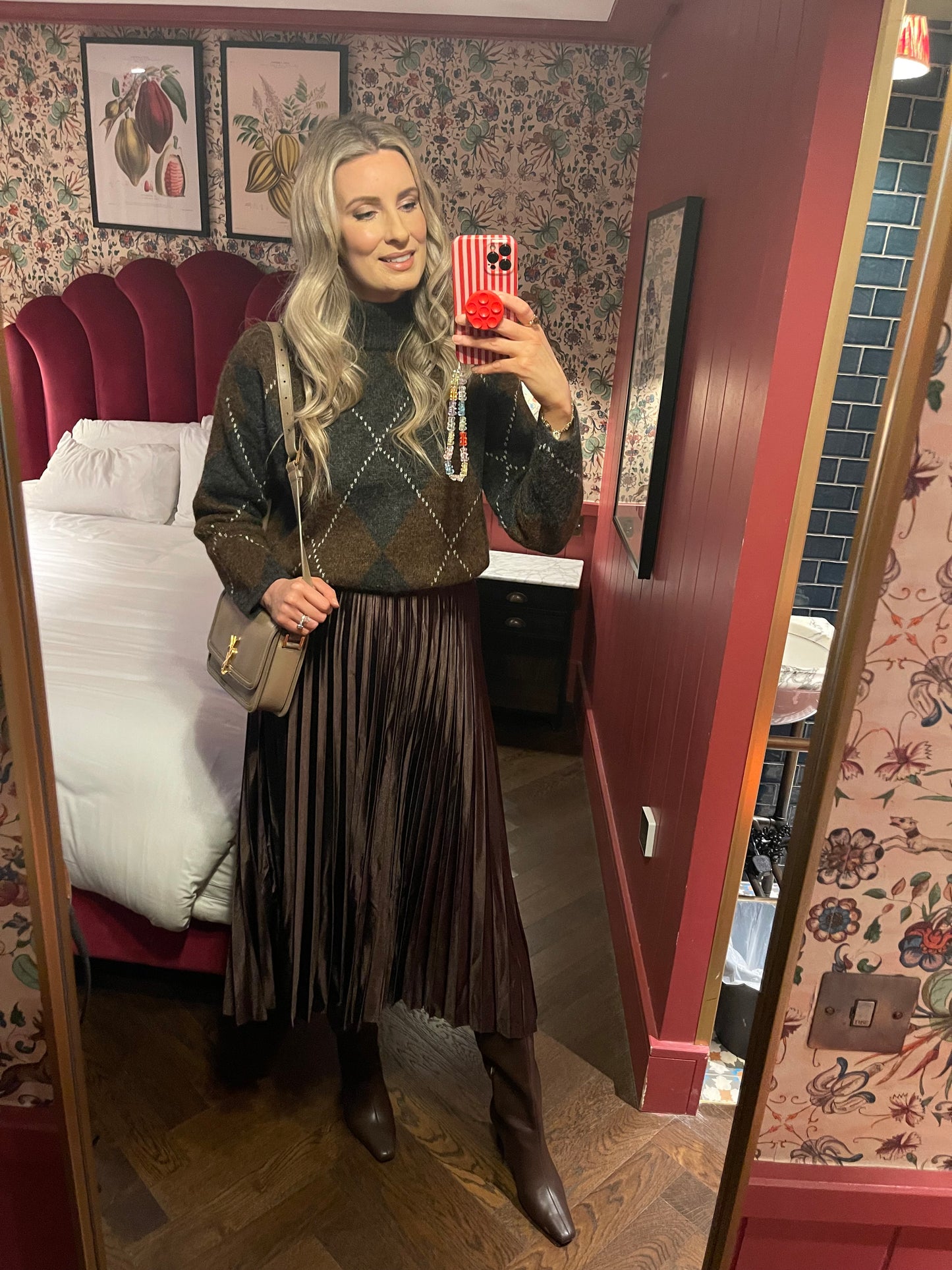 Fluffy Argyle black & brown polo jumper