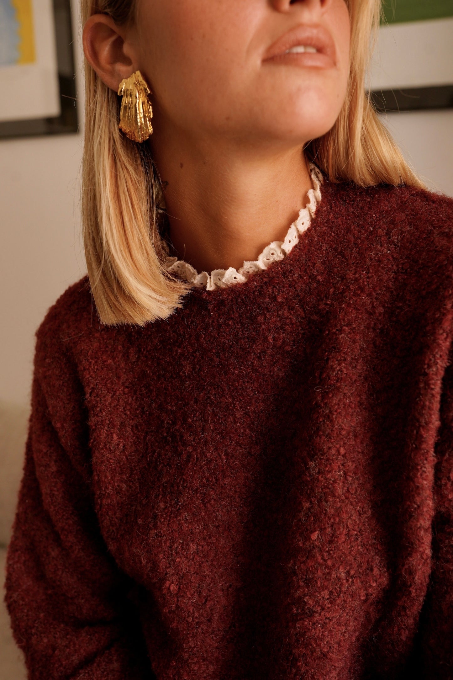 Elina burgundy jumper with built in shirt