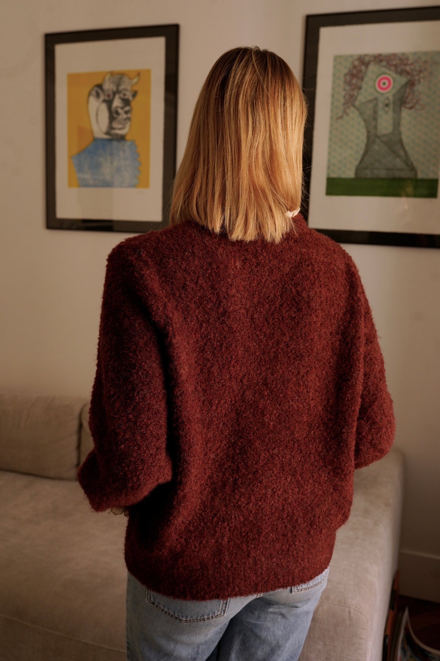 Elina burgundy jumper with built in shirt