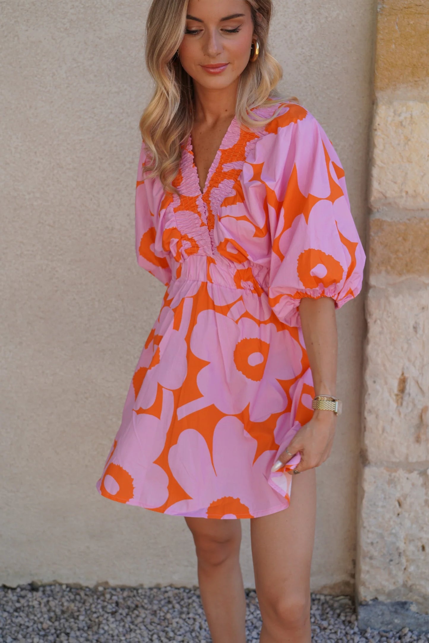 Madison pink & orange floral shirt dress