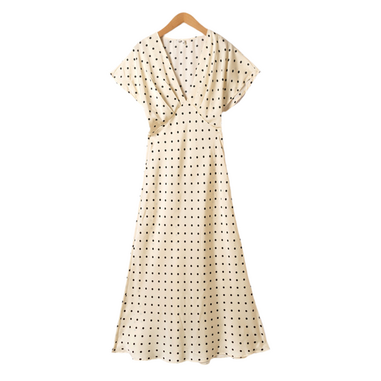Wendy satin polka dot v neck dress