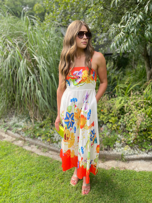Tropicana floral organic linen dress