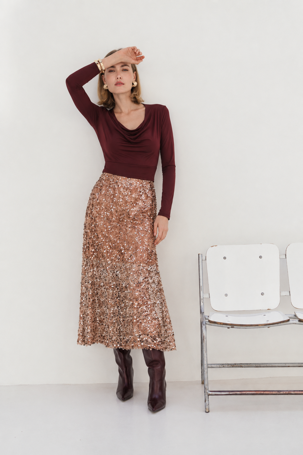 Imelda rose gold sequin skirt