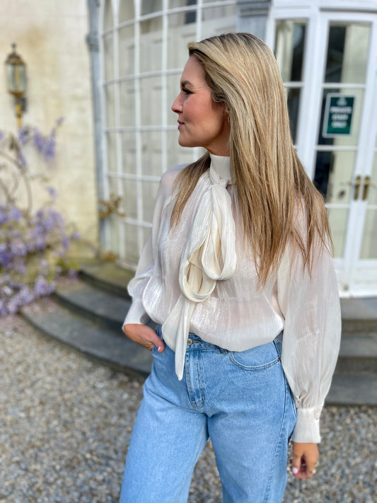 Anna pussy bow semi sheer blouse