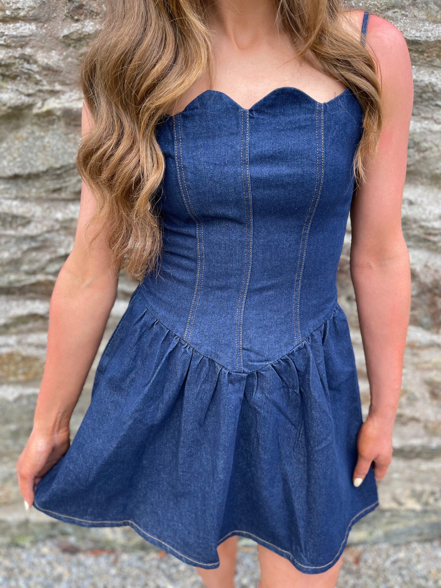 Rachel dark denim skater dress