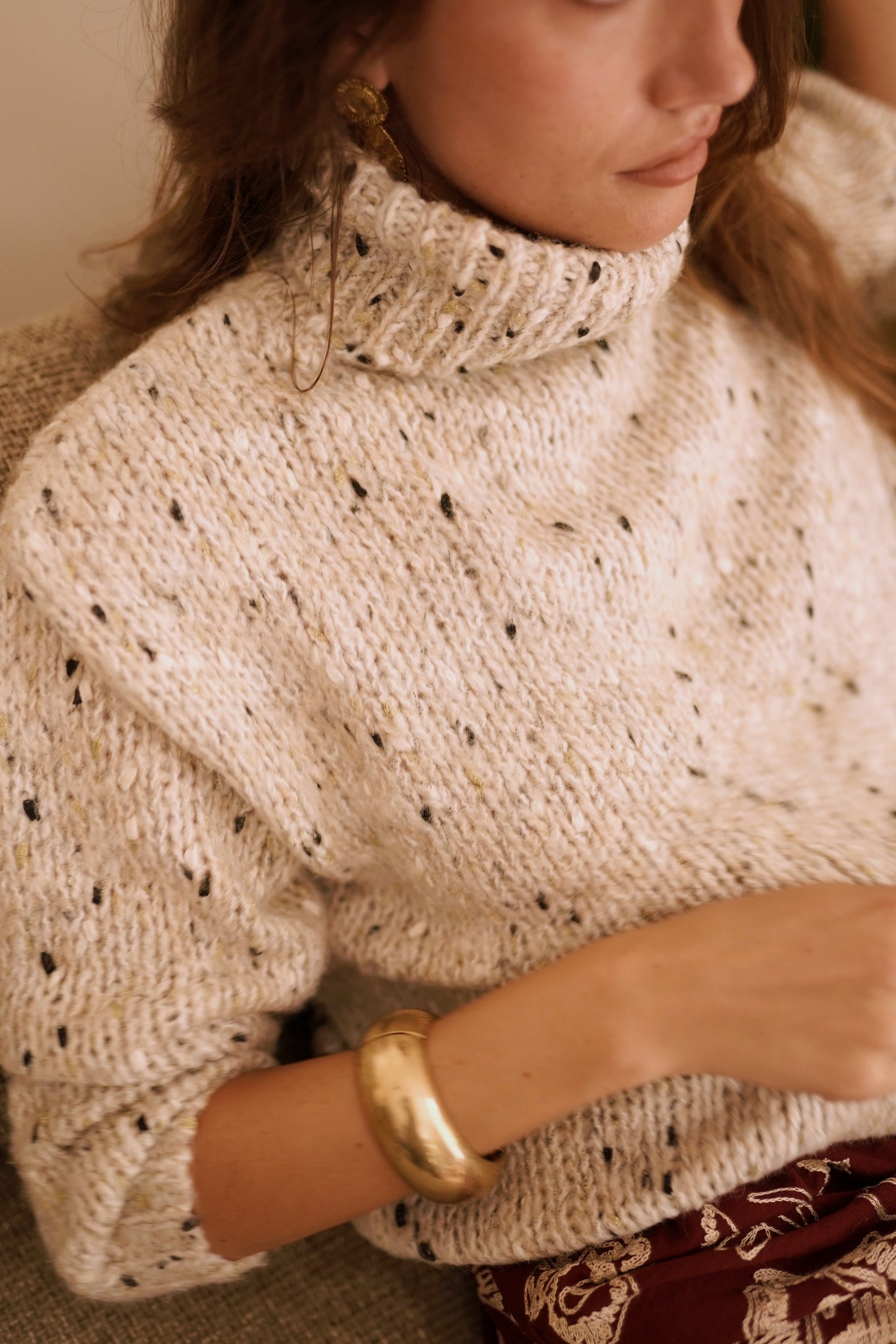 Ayra speckled beige polo jumper