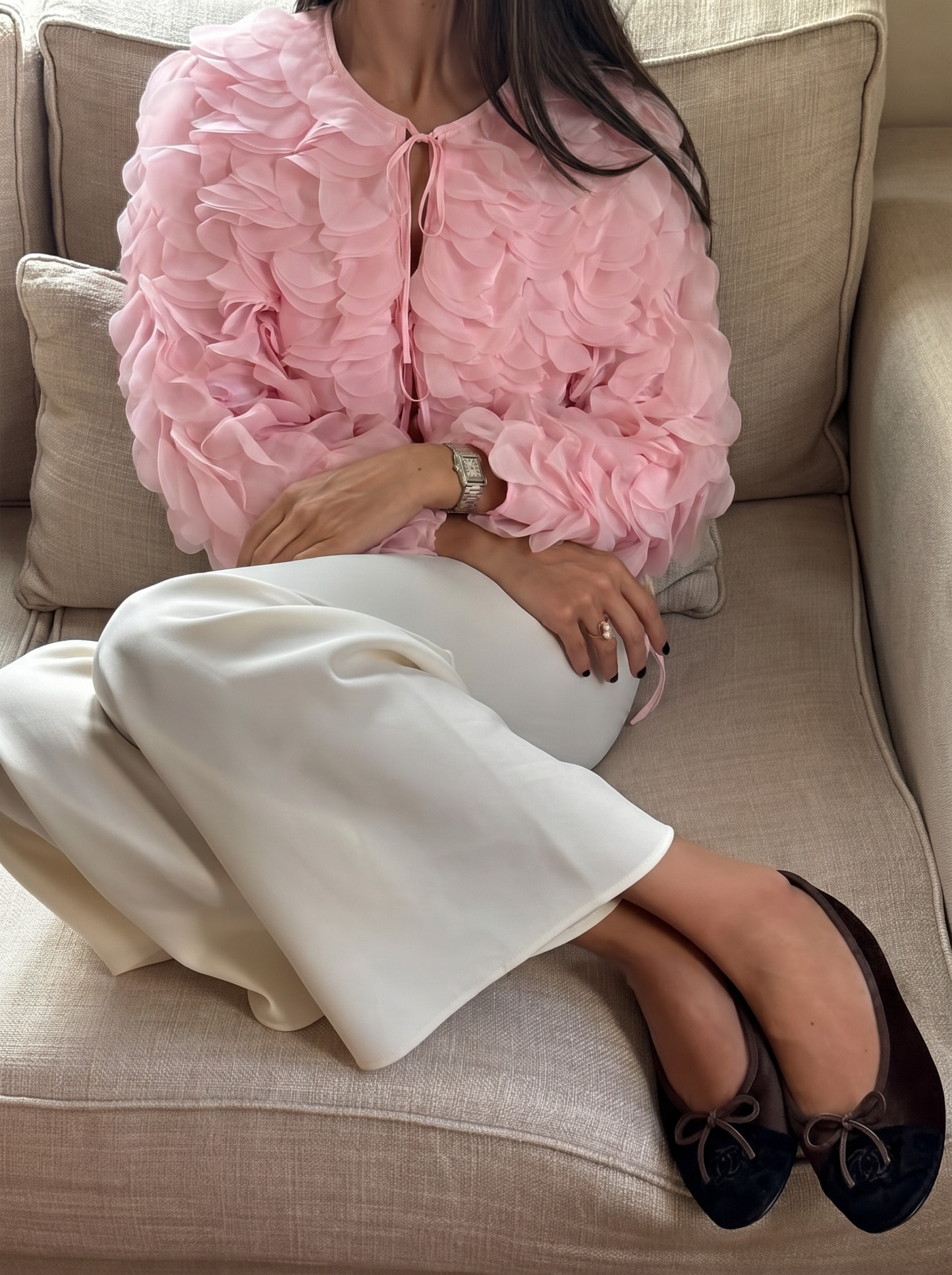 Kim pink ruffle floral bolero jacket