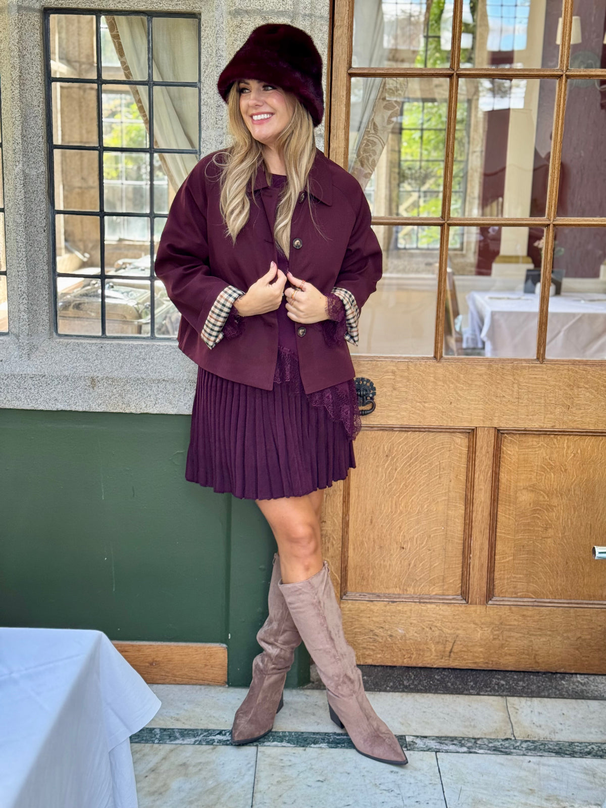 Chloe burgundy check short trench