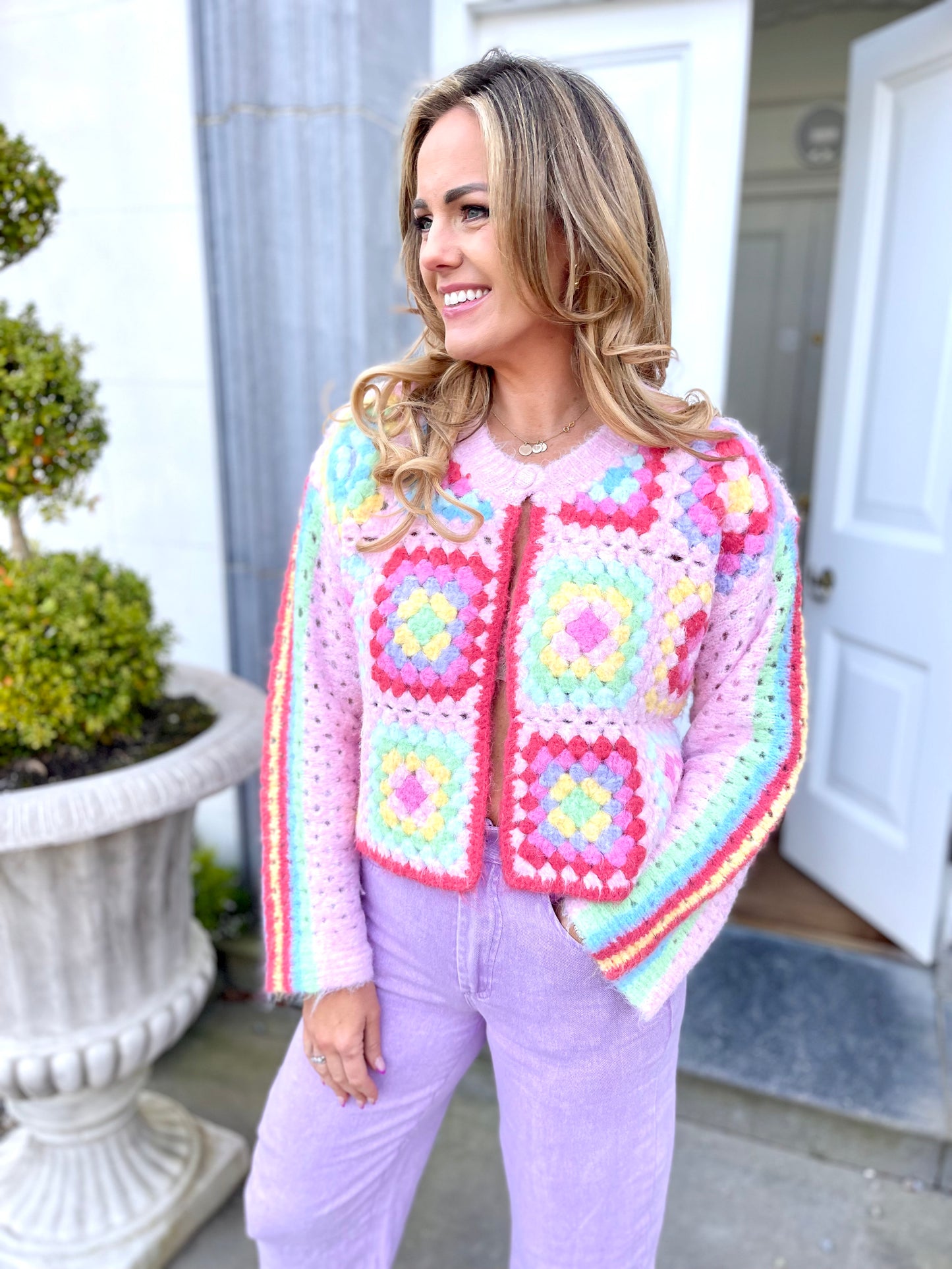 Izzy bubblegum pink crochet cardigan
