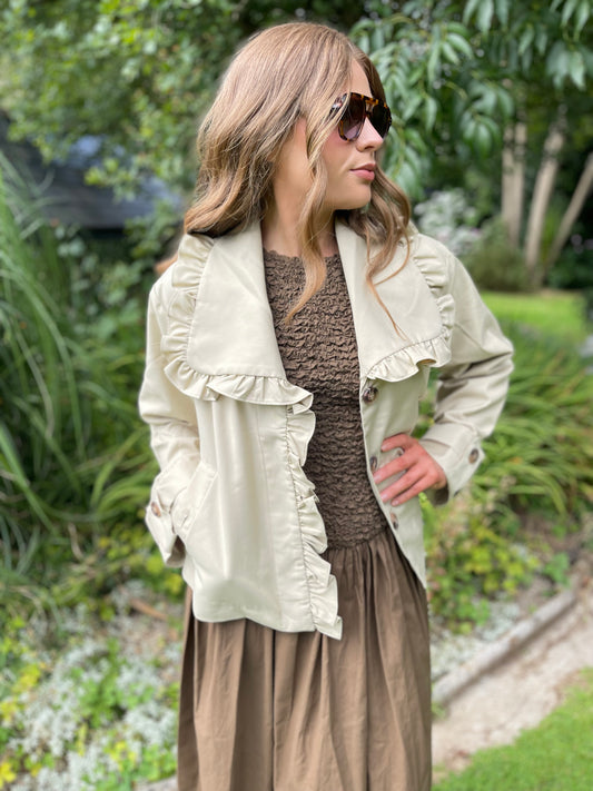 Y.A.S short frill trenchcoat beige