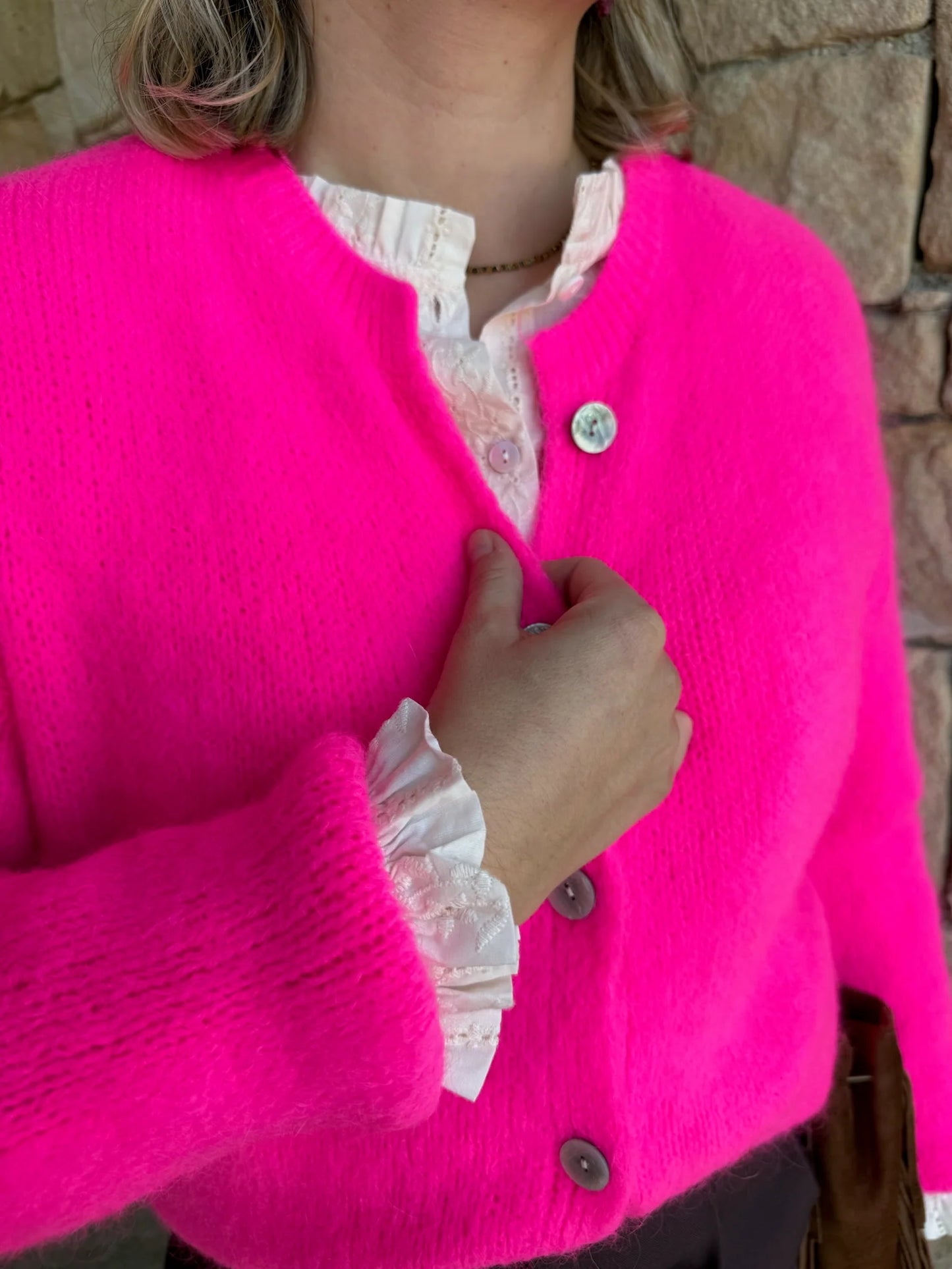 Riley mohair neon pink cardigan