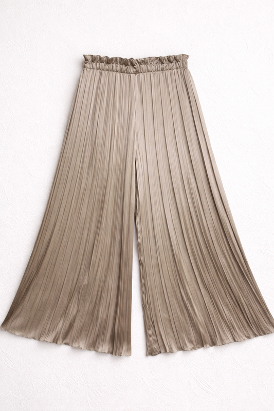 Zoe pleated beige palazzo pants