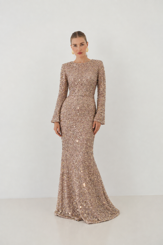 Thea long gold sequin dress