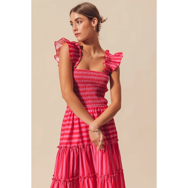 Amelia Multi Colour Stripe Tiered Maxi Dress