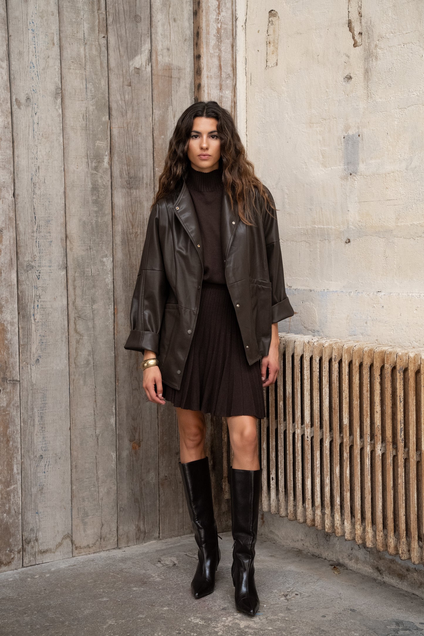 Beth burgundy funnel neck leather jacket