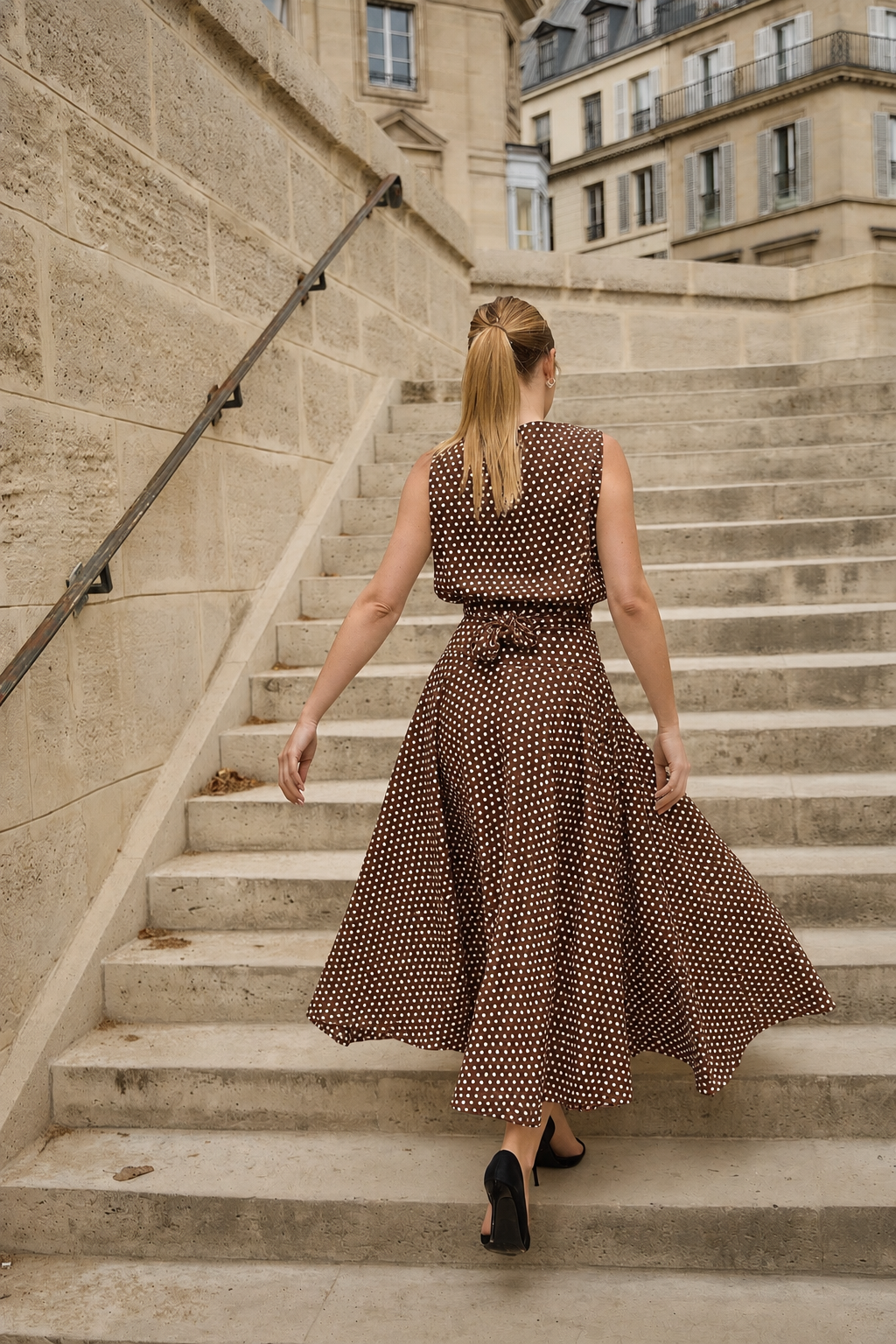 Clara chocolate brown polka dot top