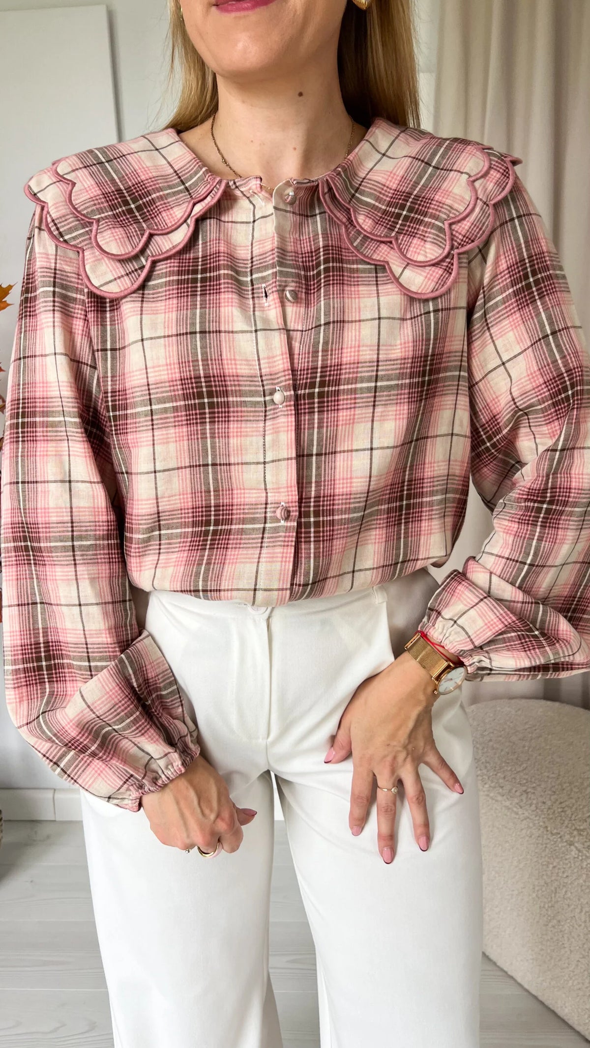 Amber pink Peter Pan check blouse