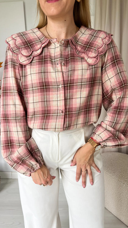 Amber pink Peter Pan check blouse