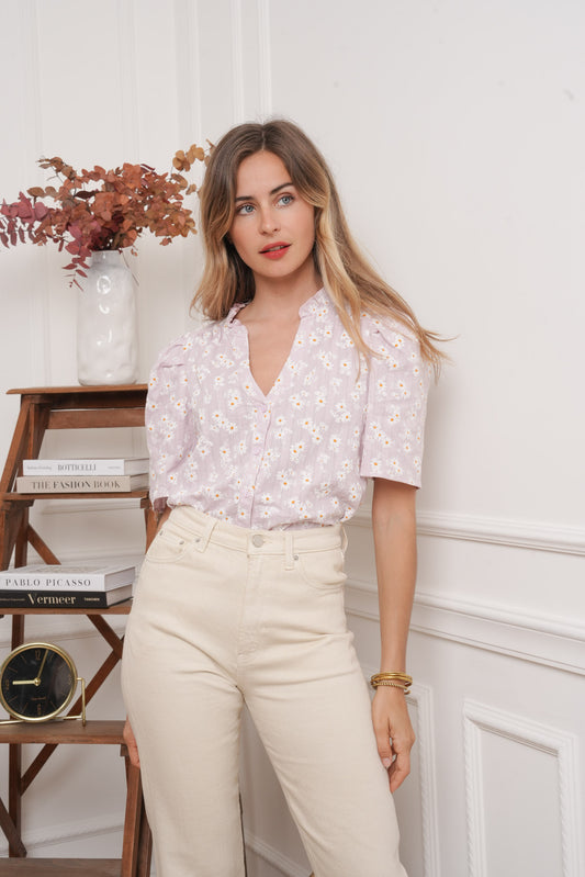 Daisy print pink blouse