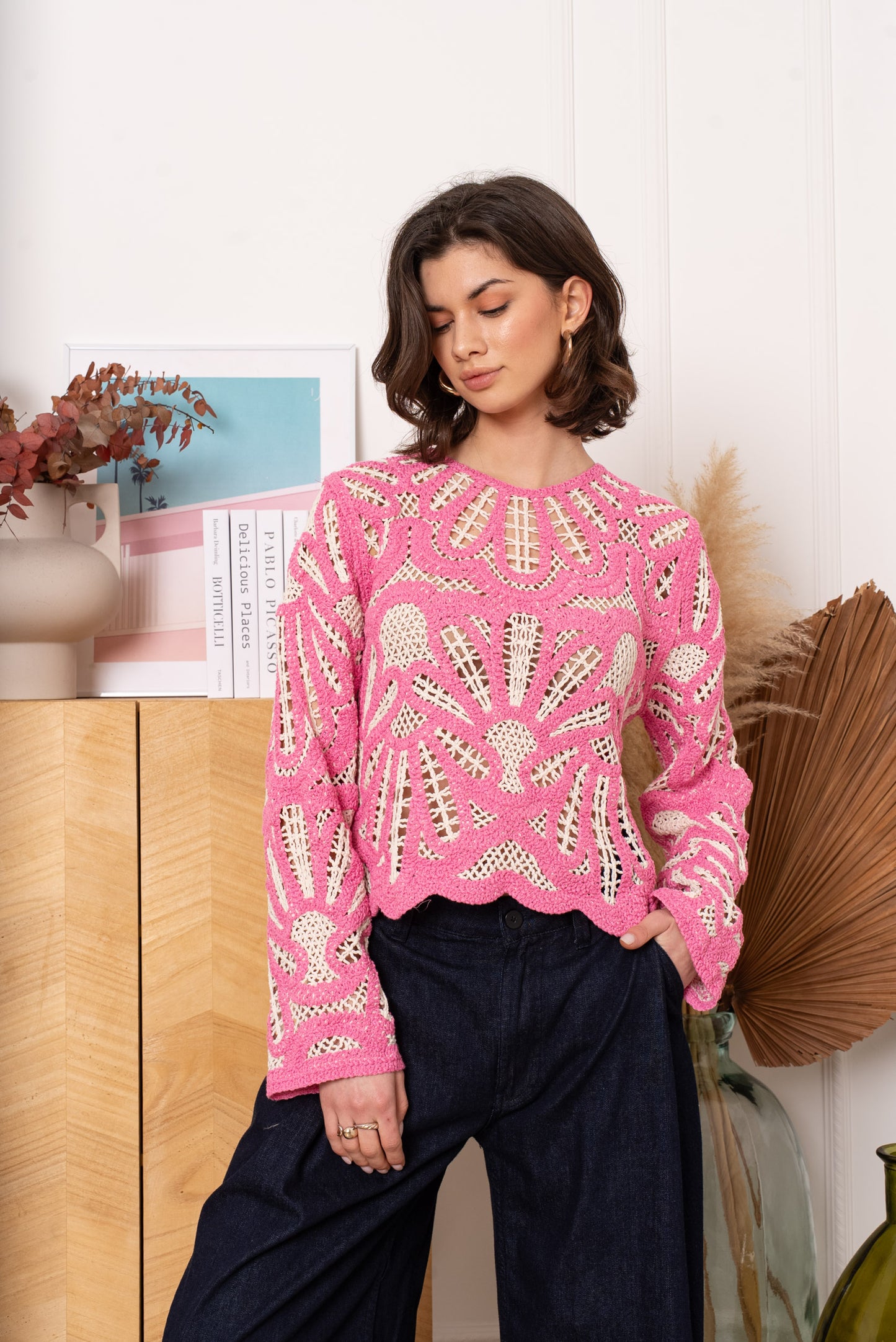 Tori pink crochet jumper