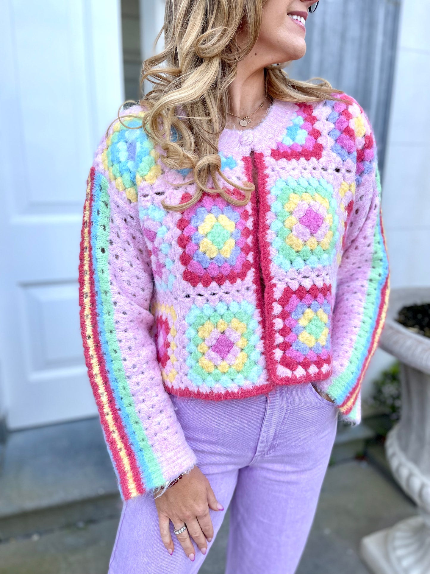 Izzy bubblegum pink crochet cardigan