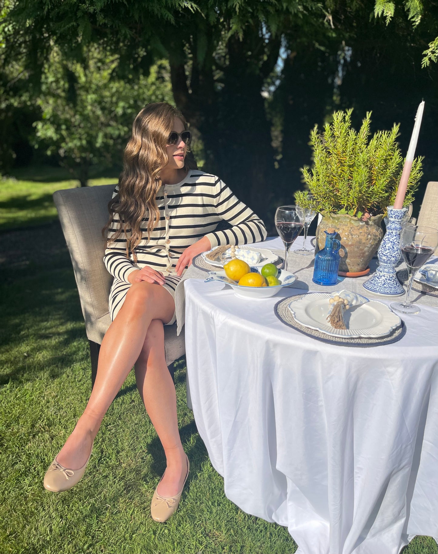Ellen striped co-ord with gold buttons