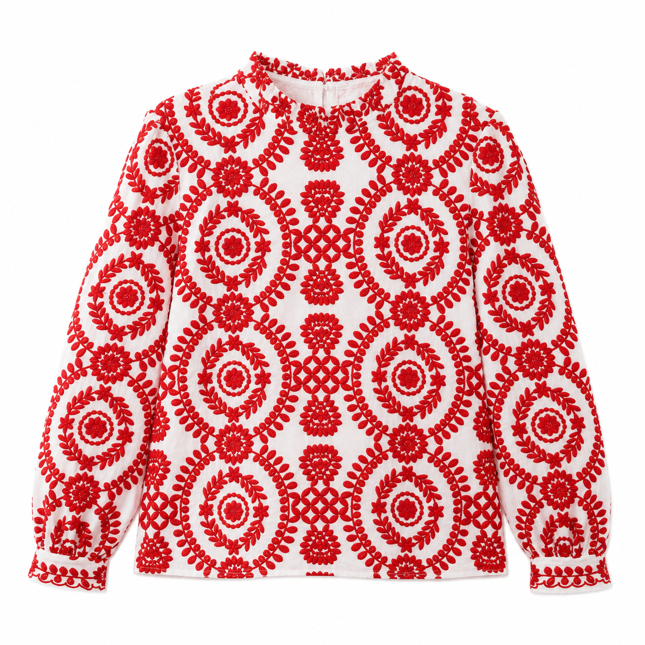 Nelly red embroidered white blouse