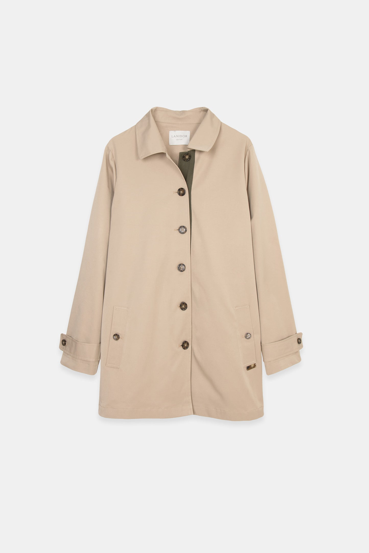 Short tench-coat with khaki lapel