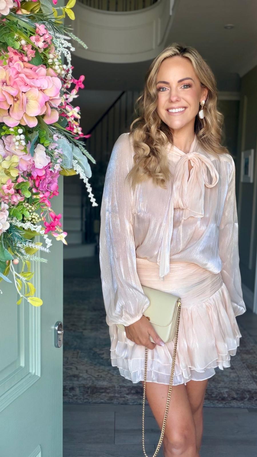 Ava apricot silky blouse & skirt co-ord