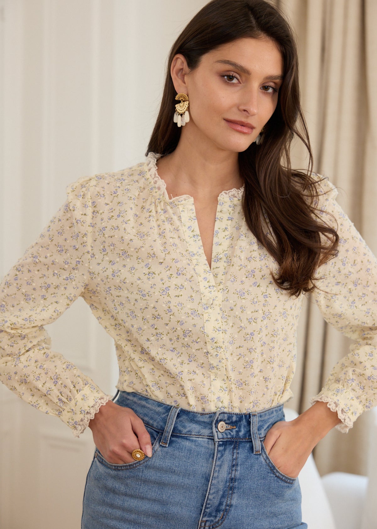 Esme blue floral cotton blouse