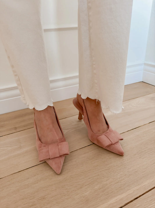 Pink bow mid heel shoes