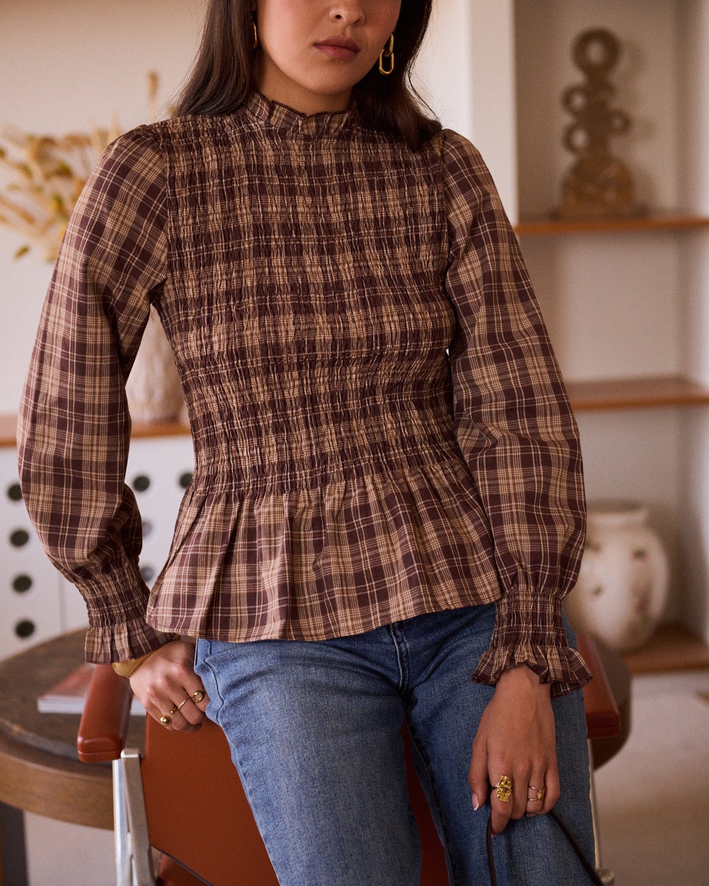 Thea brown houndstooth top