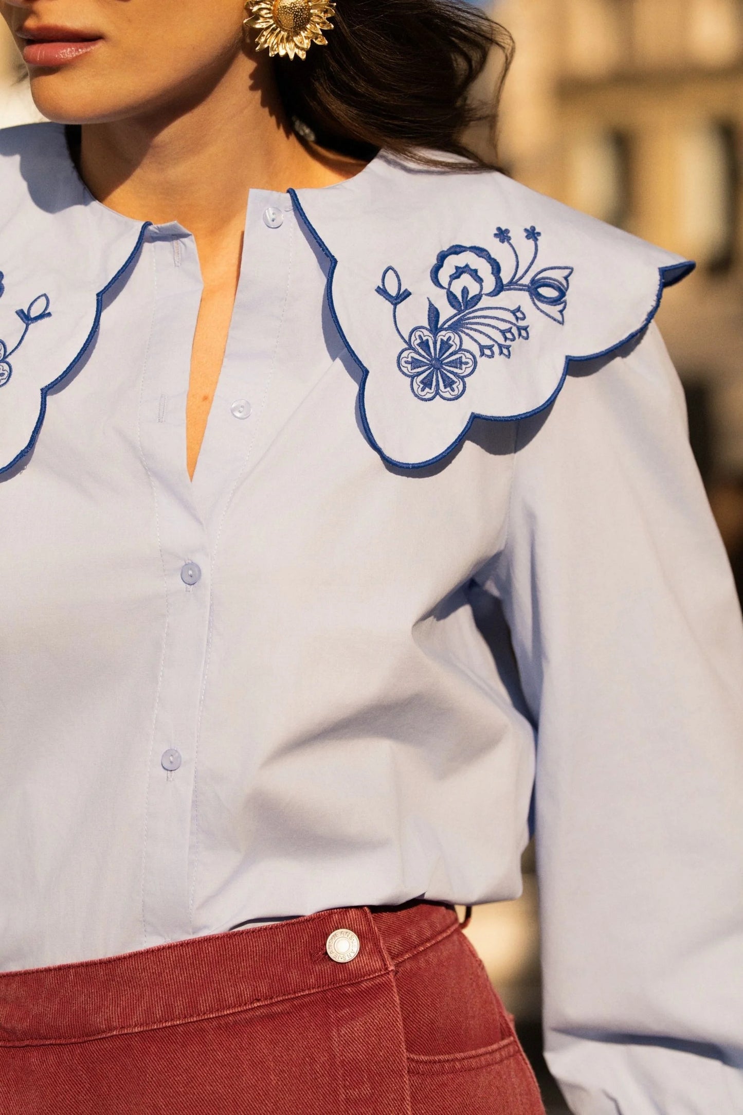 Rose Peter Pan blue embroidered blouse
