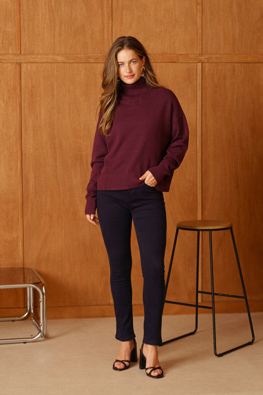 Poppy burgundy polo neck jumper