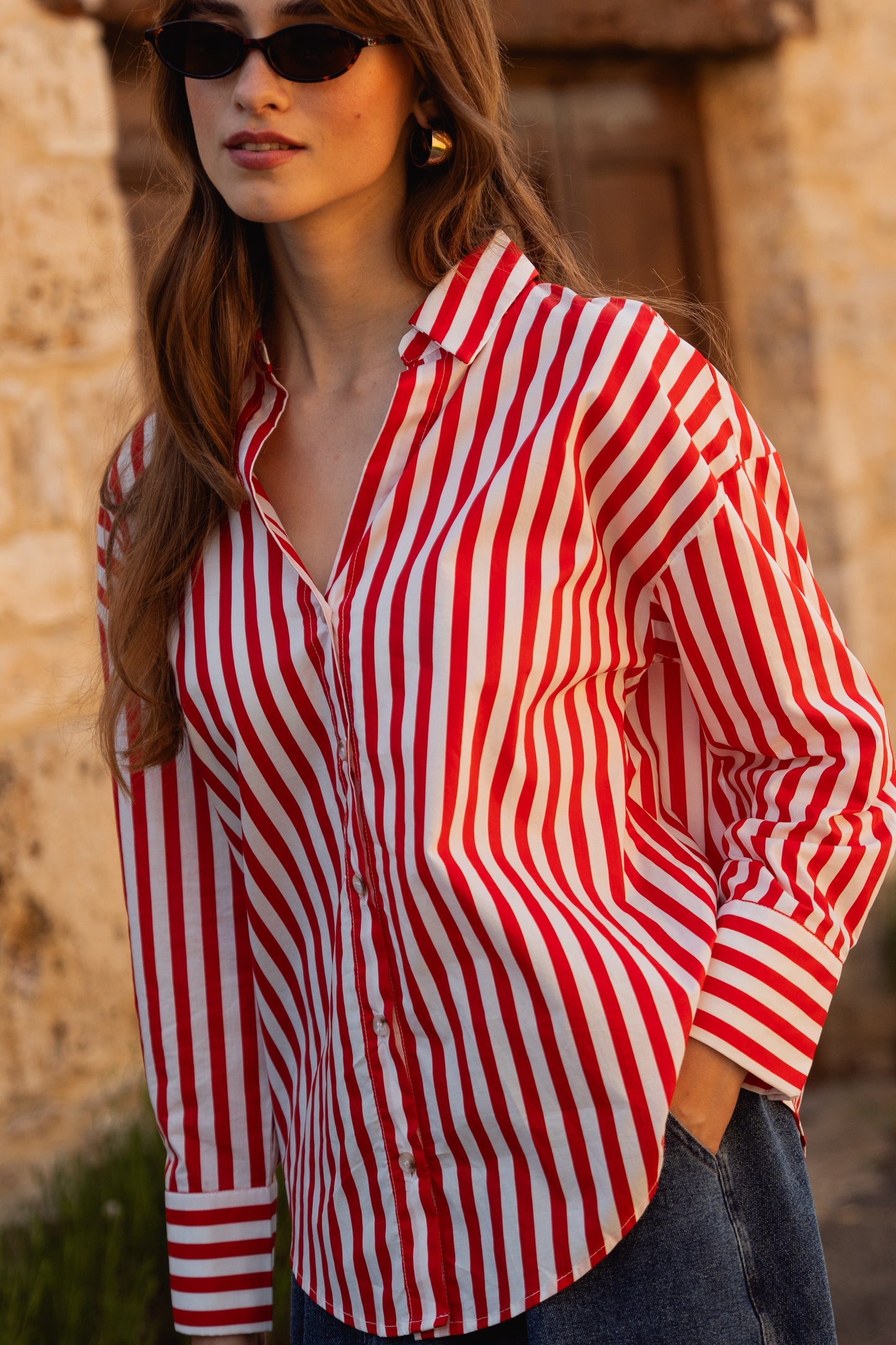 Lucy red striped cotton shirt