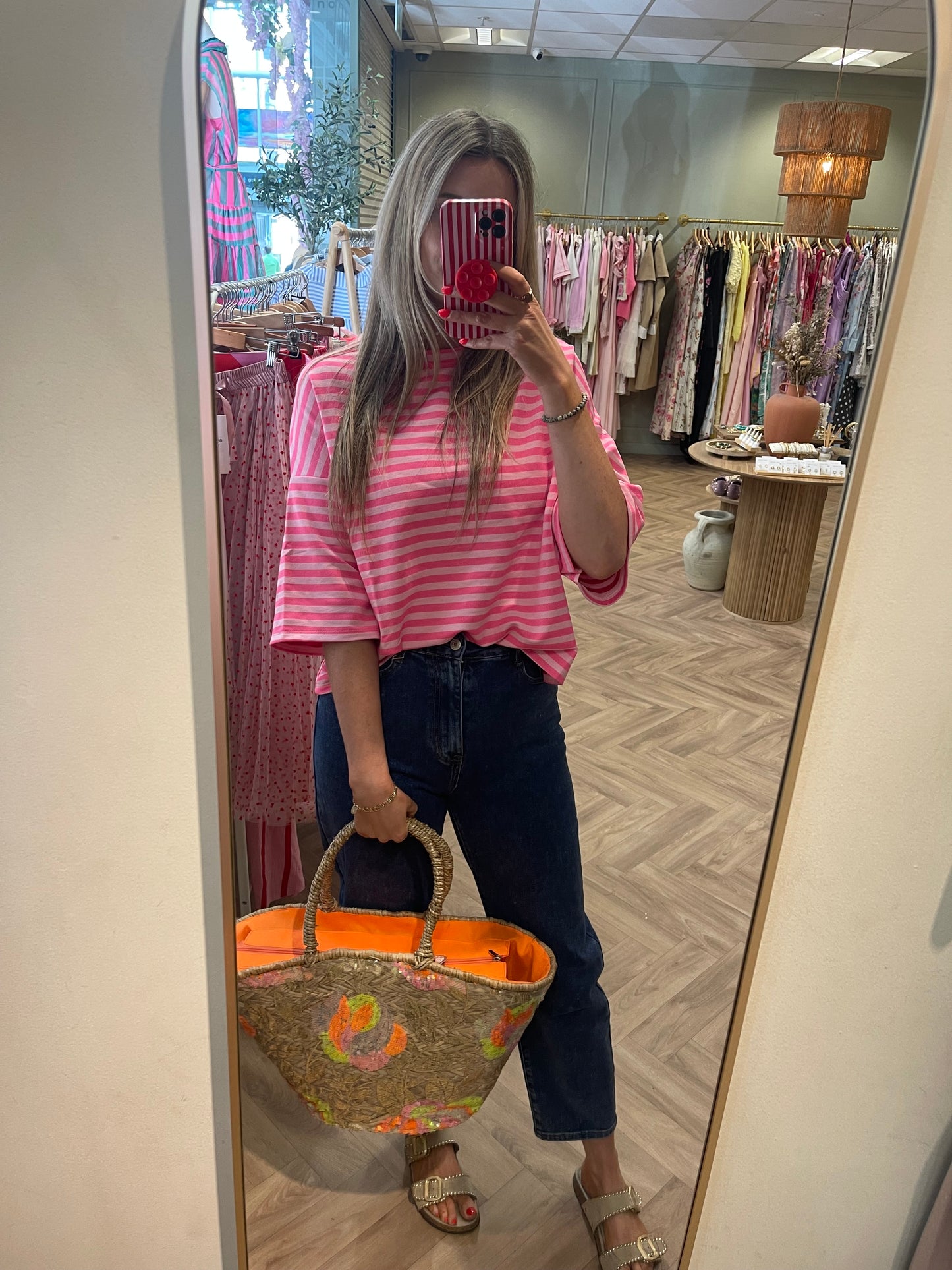Salut orange pink stripe top