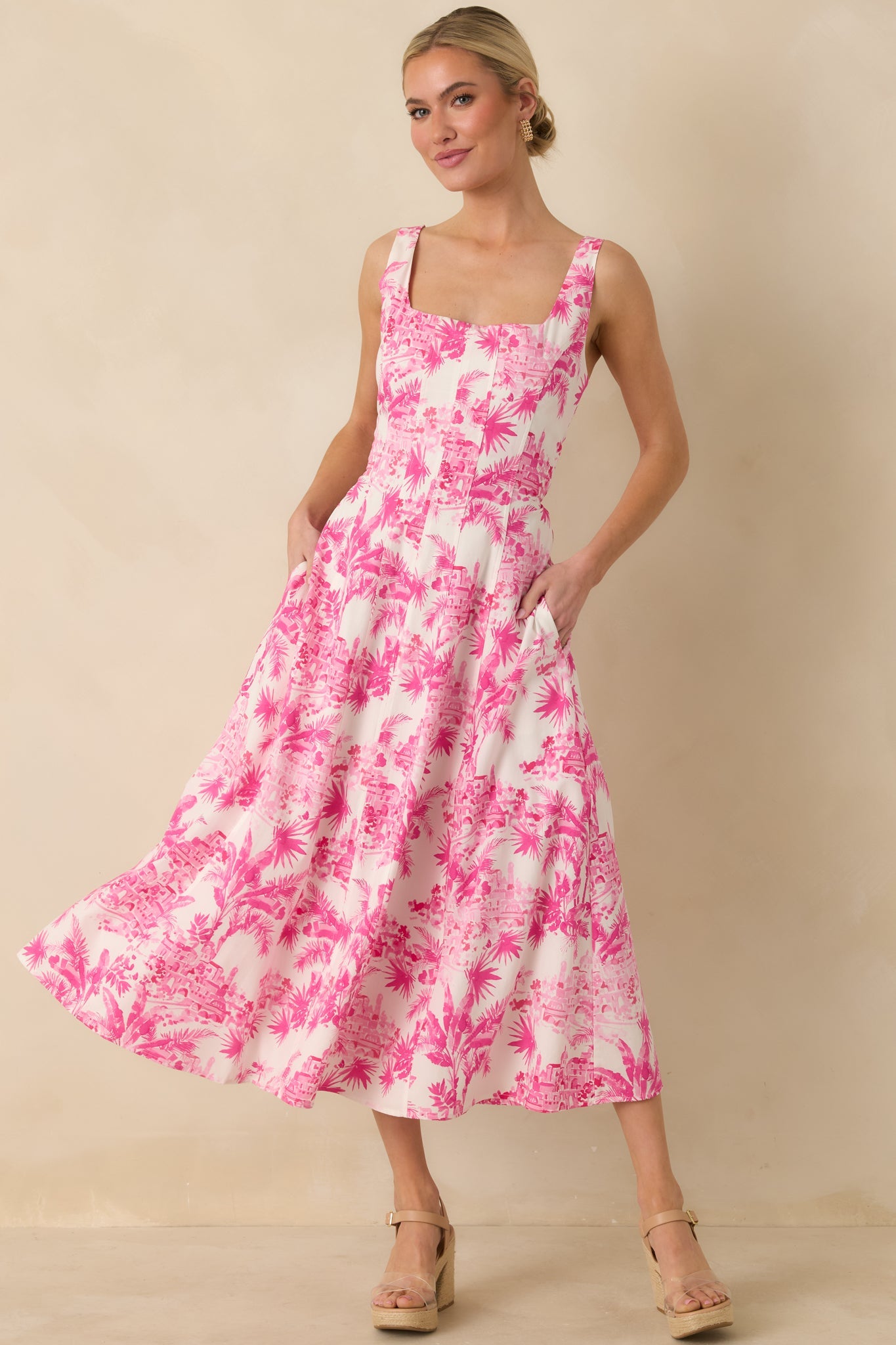 Laguna palm square neck panelled dress