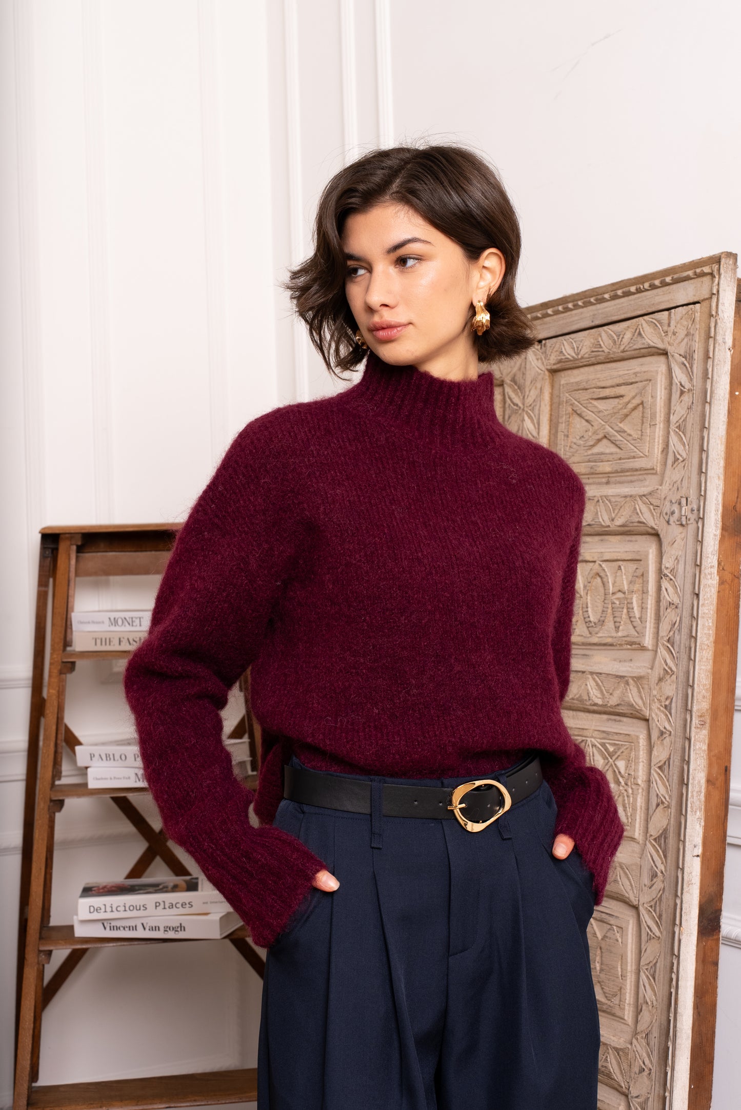 Audrey burgundy soft polo neck jumper