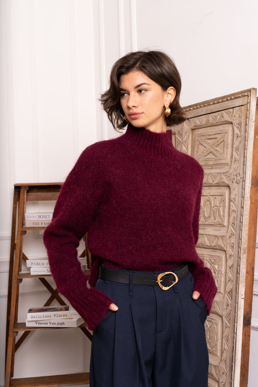 Audrey burgundy soft polo neck jumper