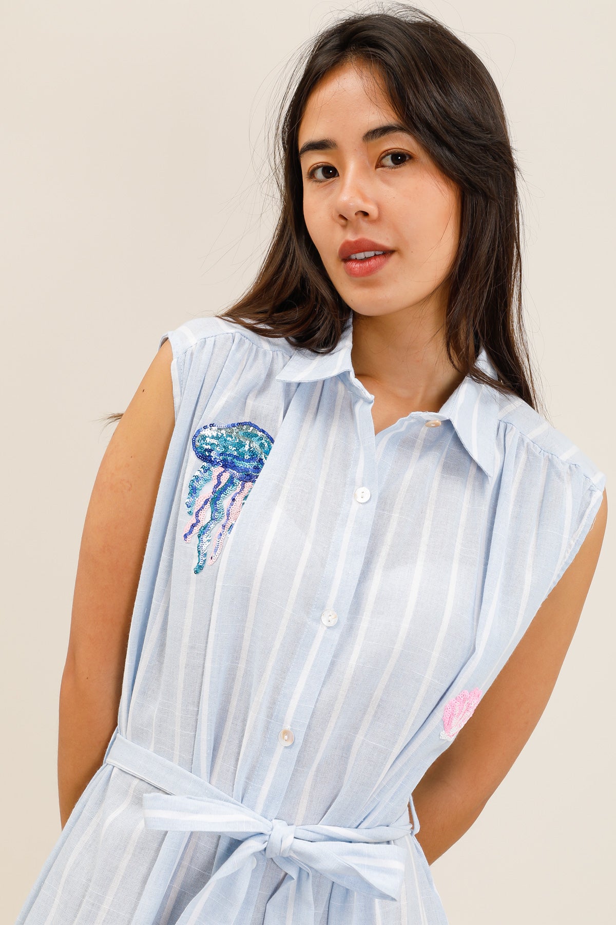 Tamsin blue stripe under the sea sequin dress
